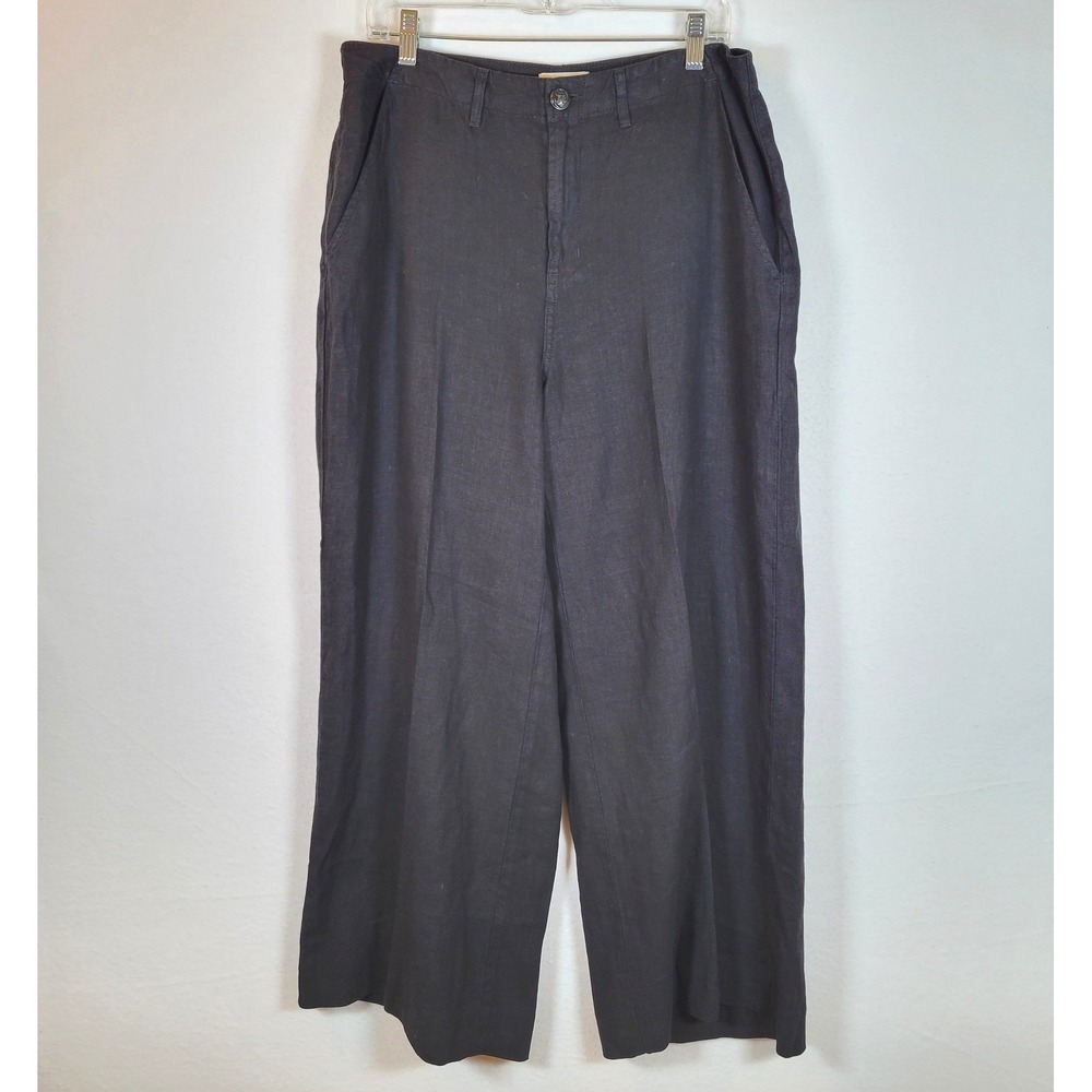 LAGENCE Womens Wide Leg Linen Pants Size 31 Black Bohemian Beachy Lagenlook Art - Picture 1 of 13